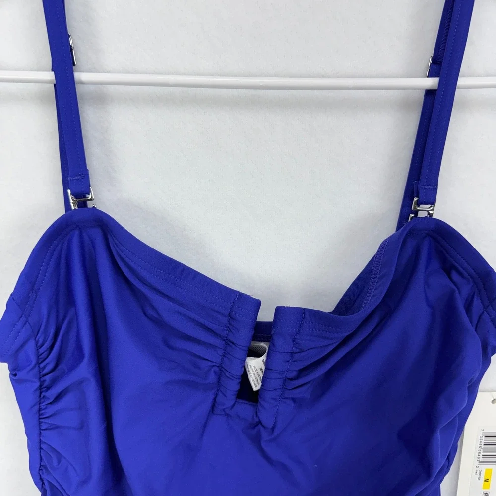 DKNY One Piece Swimsuit Women M Blue NWT Ruched Tummy Control Coastal Chic - Picture 3 of 7